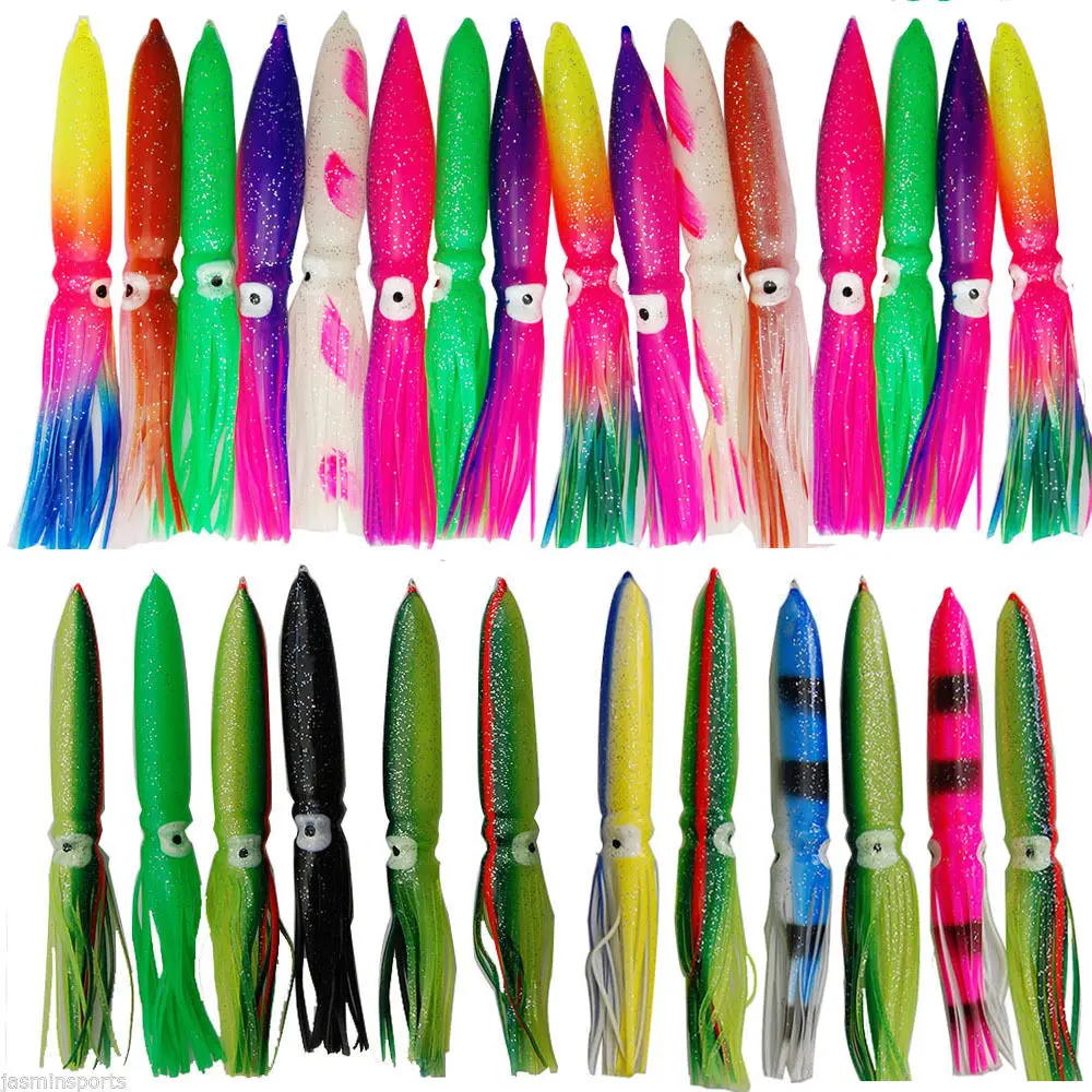 12 pezzi esche da pesca calamari gonne polpo esche in plastica morbida gonna da traina esca esca da pesca in acqua salata per trota spigola 12/15/18 cm
