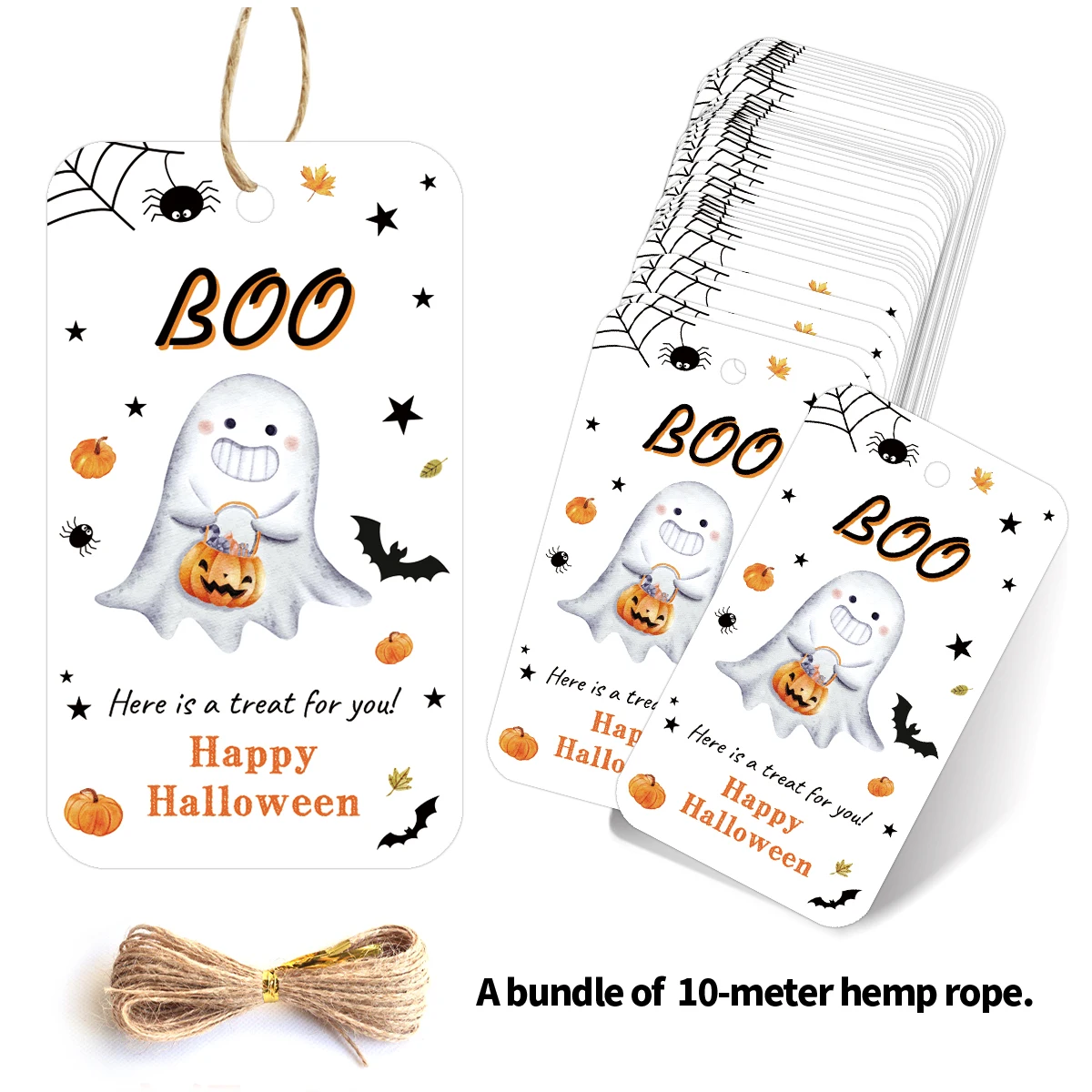 50 Stück Halloween-Hängeetiketten, Geschenketikett mit Geister- und Kürbis-Design für Party-Einladungen, für Süßes oder Behandlungsbeutel, Spukhaus-DIY-Handwerk Image