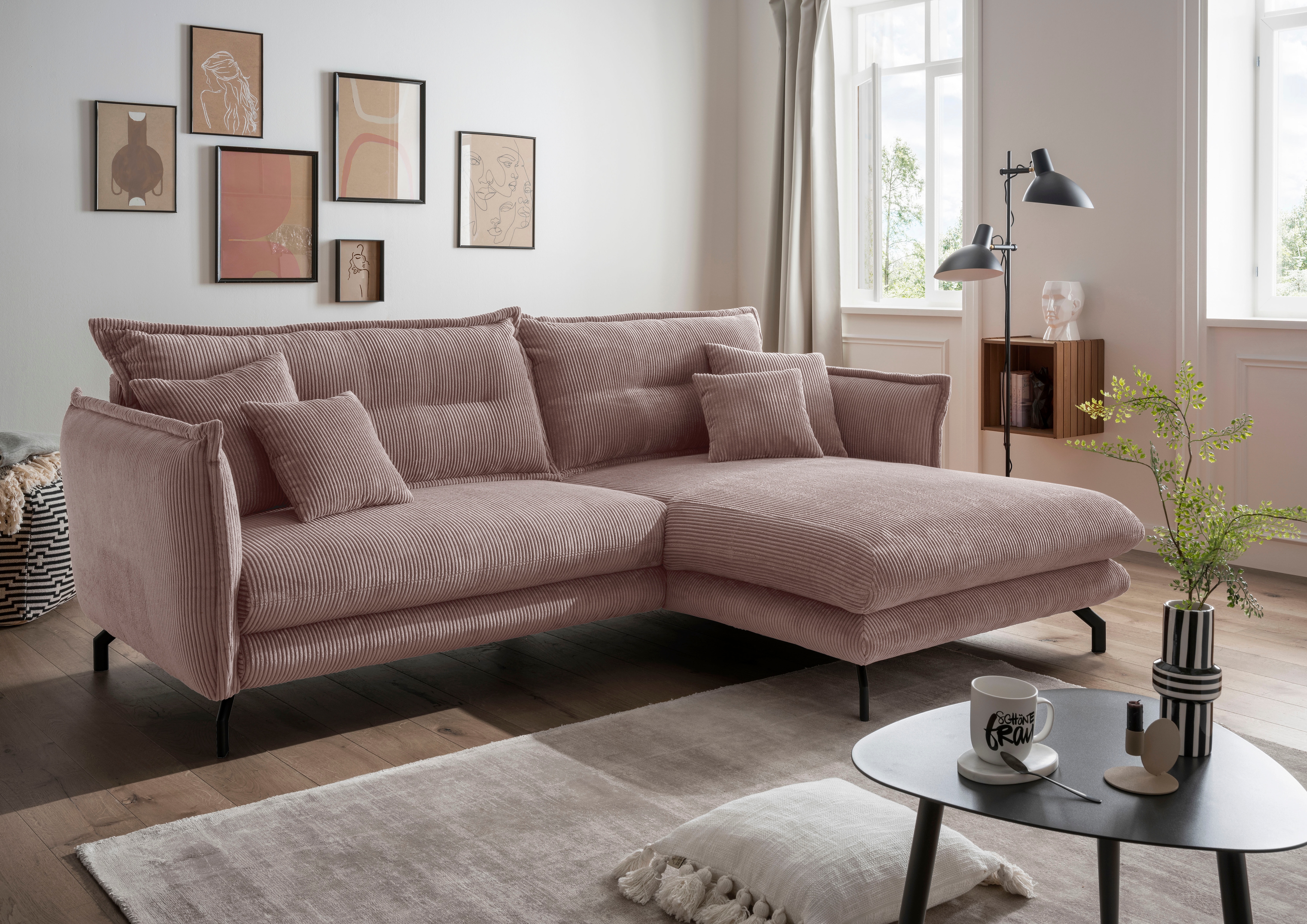 Ecksofa HOME AFFAIRE "LAVA Breite 255 cm, modern und elegant, aktuelle Kissenoptik, L-Form", rosa, B:255cm H:94cm T:180cm, Sofas, Ecksofa, Armlehnen verstellbar