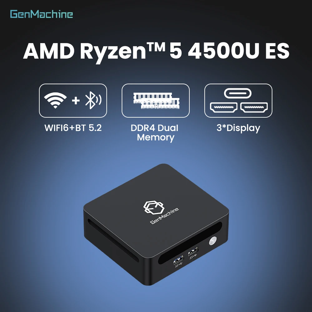 Gaming Computer GenMachine Mini PC AMD Ryzen5 4500U ES 6 Core 6 Thread 2.30 GHz~4.00 GHz TDP 15W Windows 11 DDR4 3200Mhz RAM