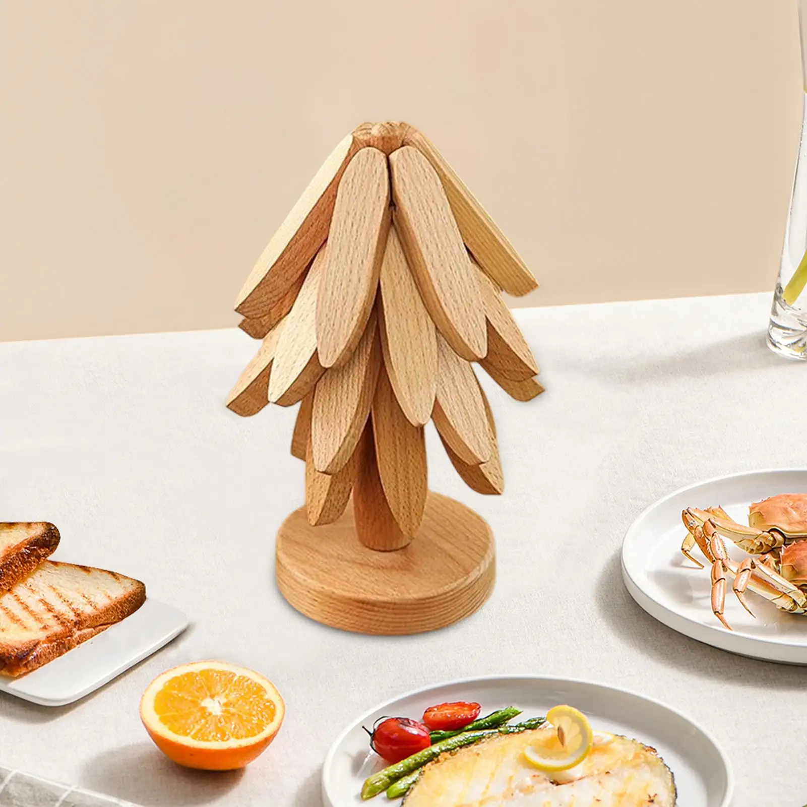 Untersetzer aus Holz, Baum, Holz, Hitzeschutzhalter, Weihnachtsbaum Untersetzer für heiße Gerichte, Schüsseln, Tassen, Getränke, Teekannen, Geschirr, Esszimmer Image