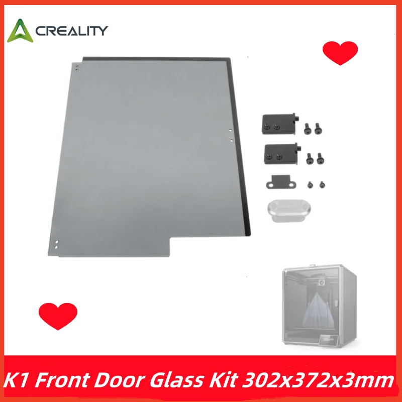 Creality Offizielles authentisches K1-Fronttür-Glas-Set, 302 x 372 x 3 mm, Glas, 50 % transparent, schwarz, Upgrade, einfache Installation