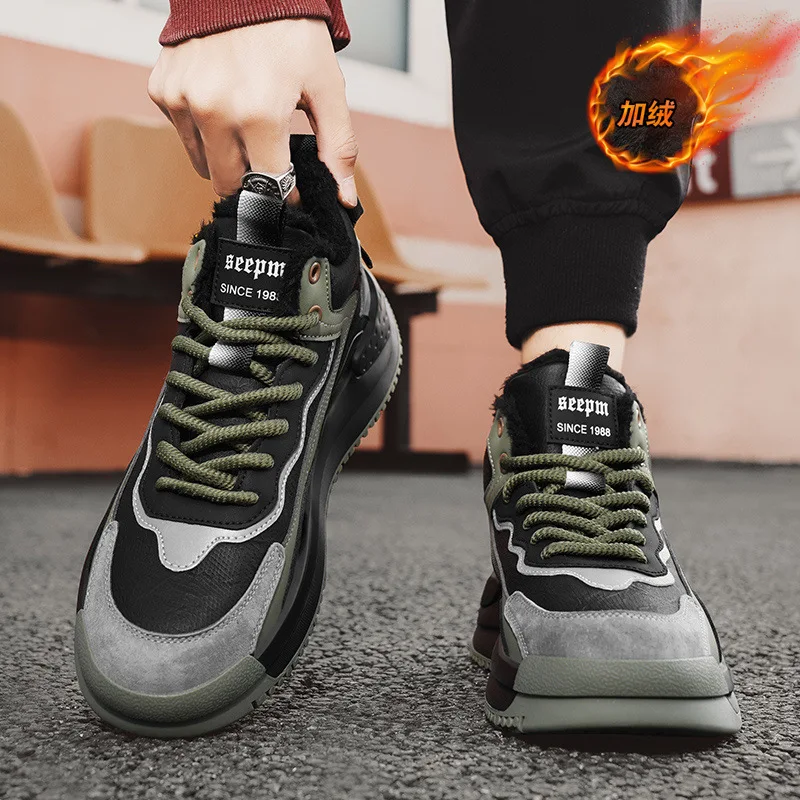 Winter Männer High Top Baumwolle Schuhe Fleece Gefüttert Verdickt Warme Casual Laufsport Papa Schuhe Nordosten Kälte Beständig Live