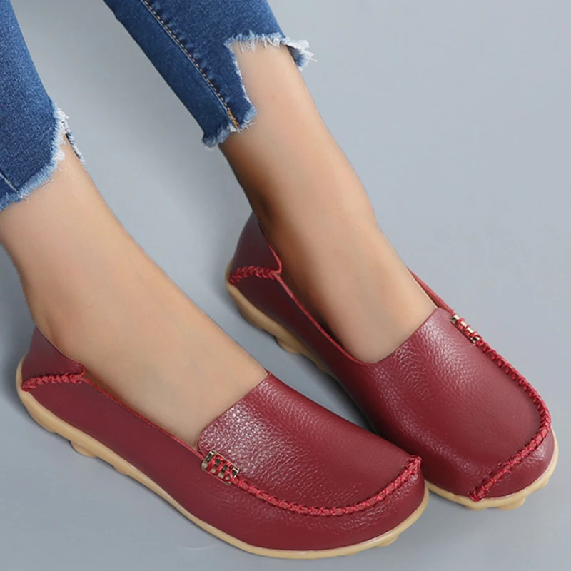 Echtes Leder Mode Frauen Wohnungen Retro Schuhe Frauen Mokassins Krankenschwester Schuhe Casual Ballerinas Weiche Plus Größe Zapatos Mujer