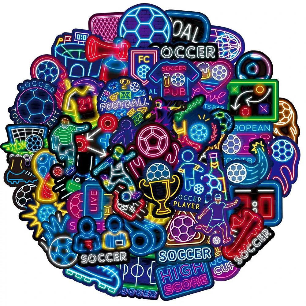 10/30/50 Stück Neonlicht Coole Fußball-Cartoon-Aufkleber Ästhetische Aufkleberpackung DIY Motorrad Telefon Koffer PVC-Aufkleber Spaß für Spielzeug Image