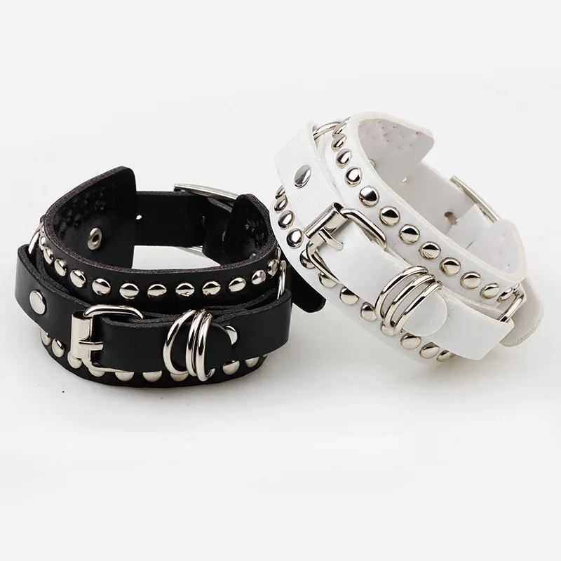 Bracciale in pelle nera Bracciale Polsino Goth Gothic Punk Bracciali Donna Uomo Spikes Rivet Stud Bangle Cosplay Rock Gioielli unisex