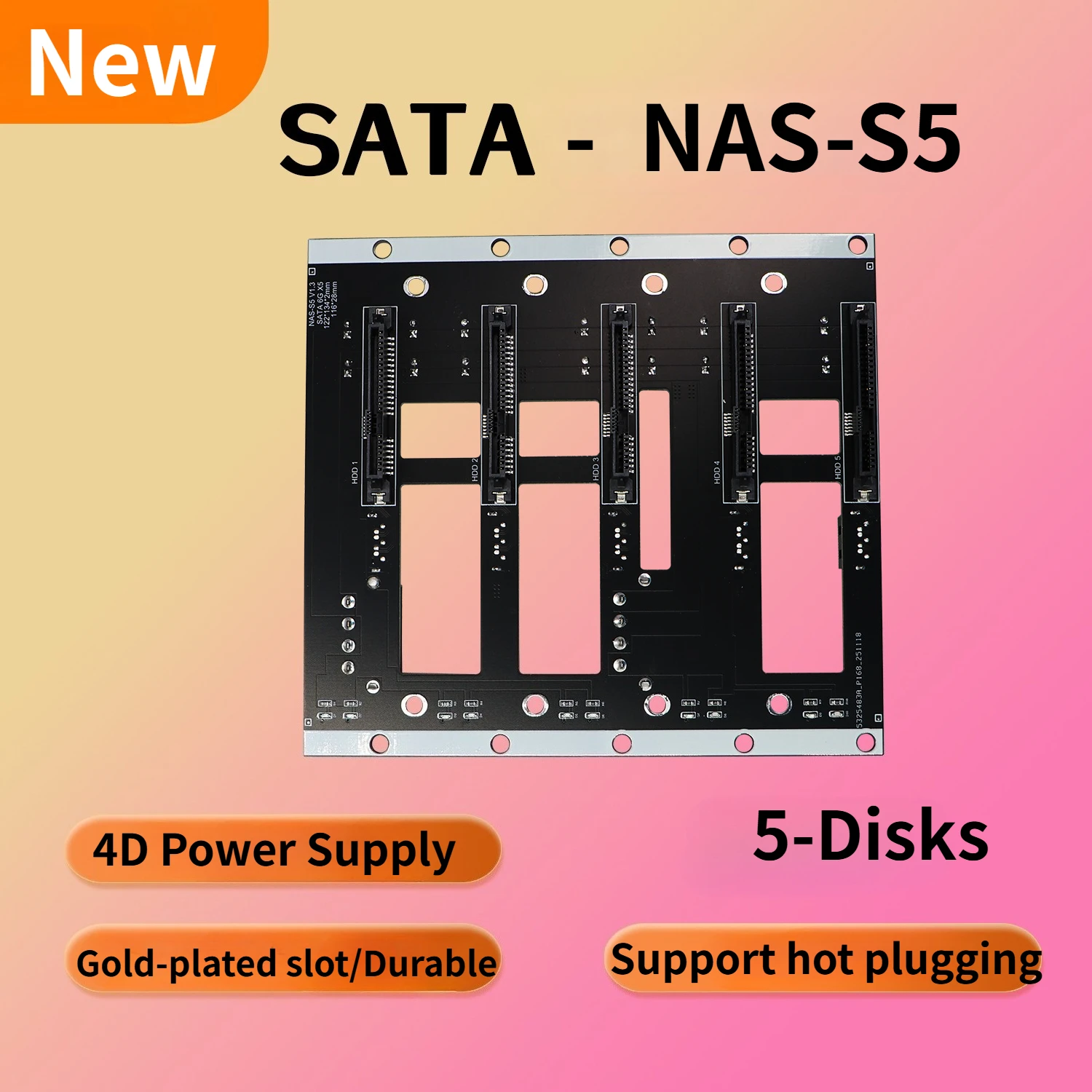 6 Gbit/s SSD HDD SATA Festplatte Backplane Nas Speicherkarte Server Erweiterungsplatine SATA 7P auf 5-Disk-Adapter 2*4D Netzteil Image