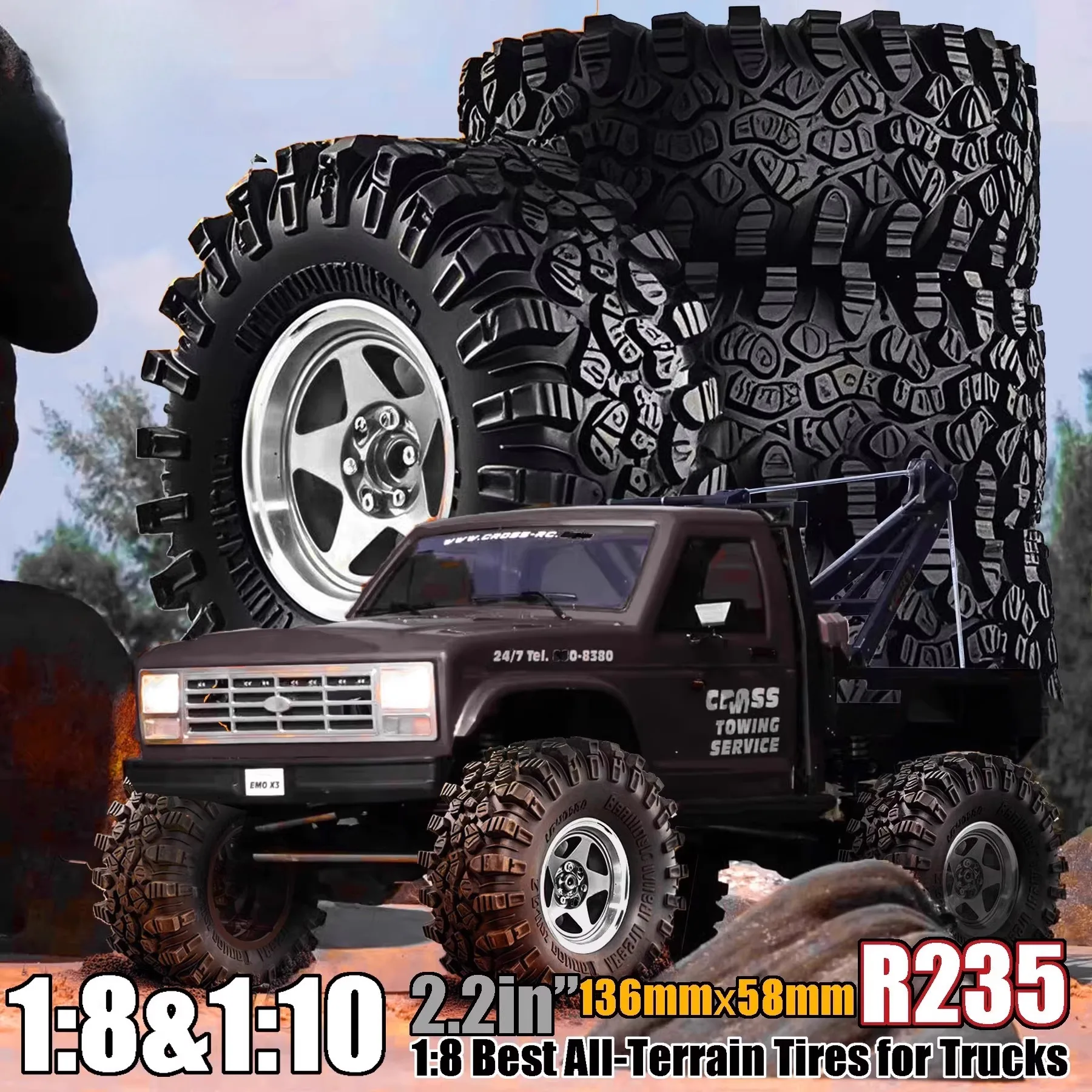 2.2 RC Crawler-Reifen und Metall-Beadlock-Räder 4 Stück für 1/10 1/8 RC Crawler Car SCX10 I II III Pro TRX4 TRX6 Gen7/8 D90 Image