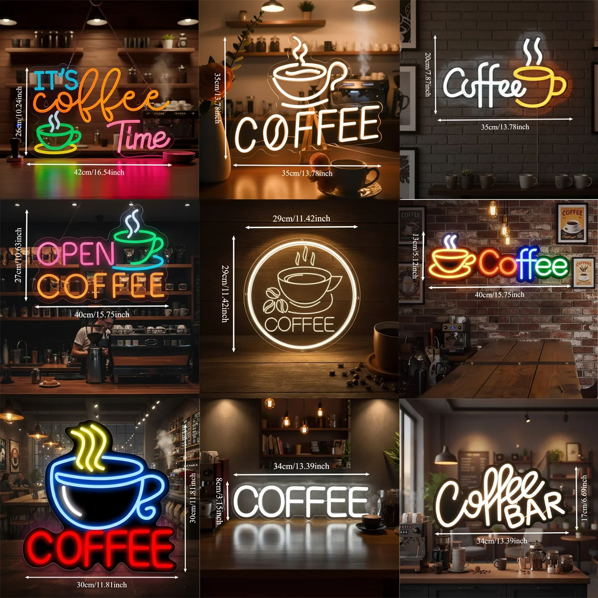 Kaffee-Neonschild, LED-Kunst-Wandleuchte, leuchtendes dekoratives Schild, geeignet für Cafés, Restaurants, Partys, Feiertagsdekoration Image