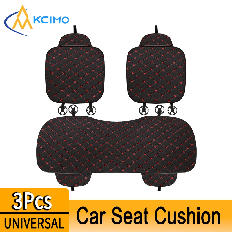 Kcimo 3-teiliges Autositzbezug-Set aus Baumwolle und Leinen, universeller Autositzbezug, Kissen, Autositzschutz, geeignet für alle Jahreszeiten Image