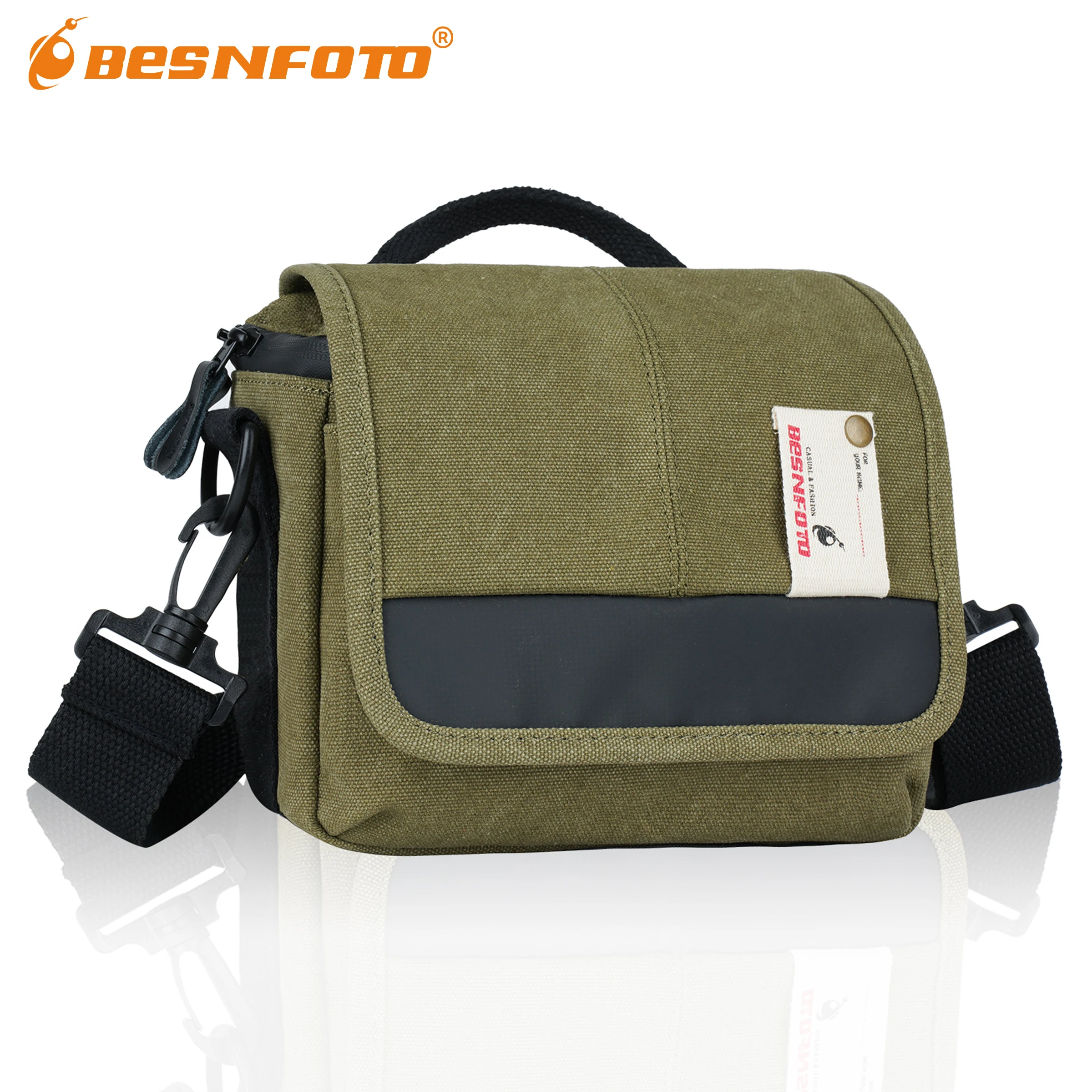 Besnfoto wasserdichte kompakte Kamera-Umhängetasche aus Segeltuch für spiegellose DSLR-Kameras, verstellbarer Riemen, passend für Canon Nikon Sony
