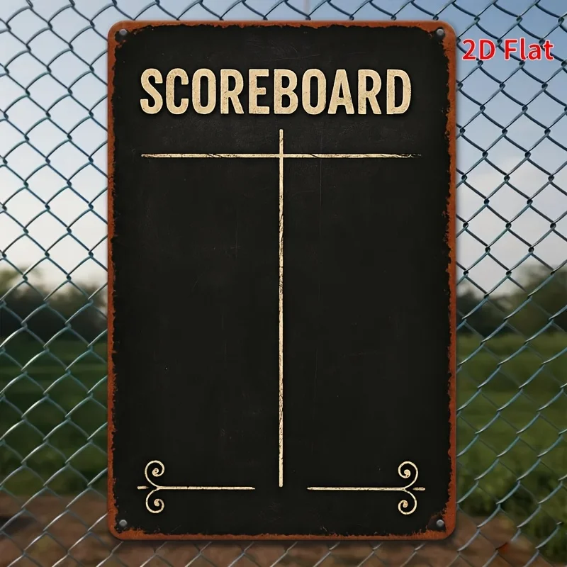 2D flach, 1 Stück 20,32 x 30,48 cm Vintage-Wandscoreboard aus Eisenblech – rustikale Spielscoreboard mit vorgebohrten Löchern, gealtertes Schwarz und Golde