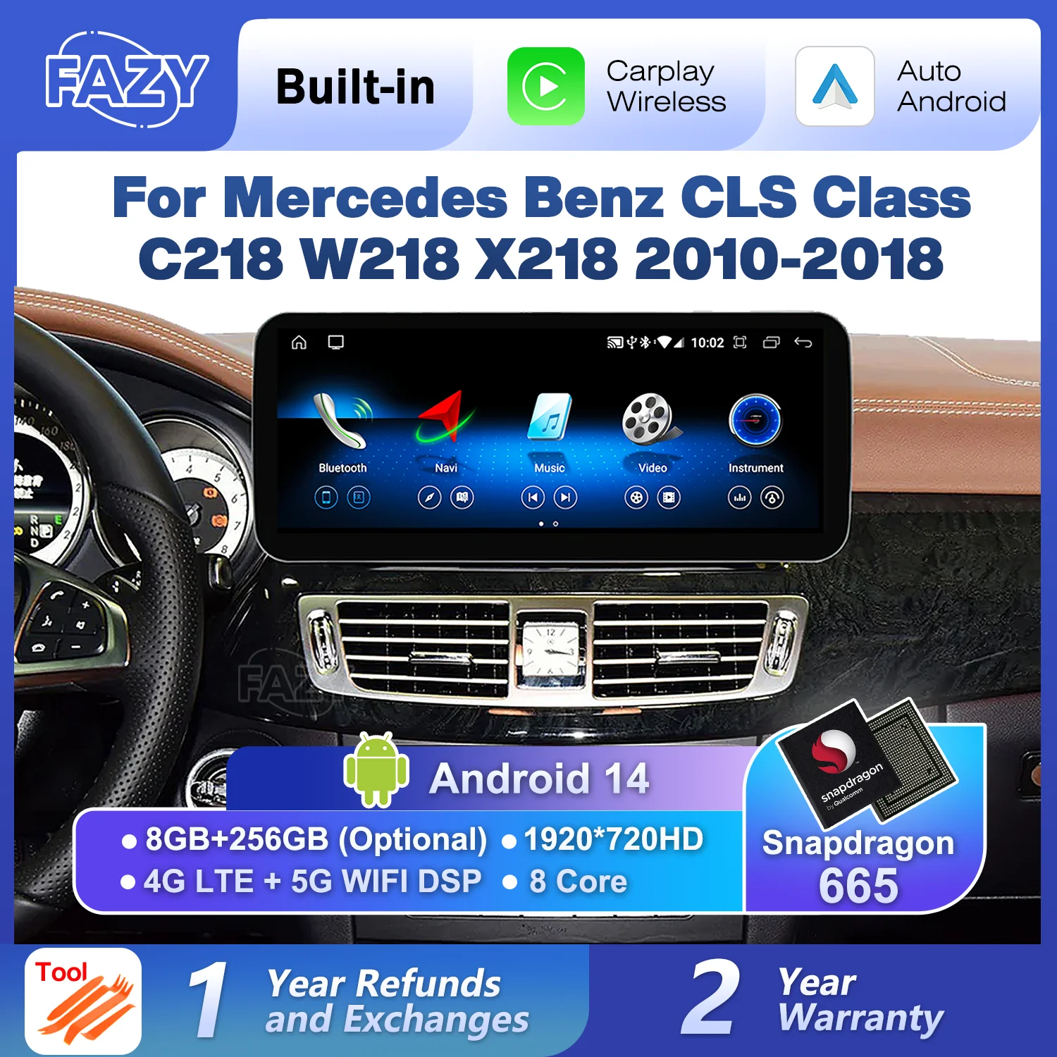 FAZY Android 14 Drahtlose CarPlay Für Mercedes Benz CLS Klasse C218 W218 X218 2010-2018 Auto Stereo multimedia Video Player WIFI Image