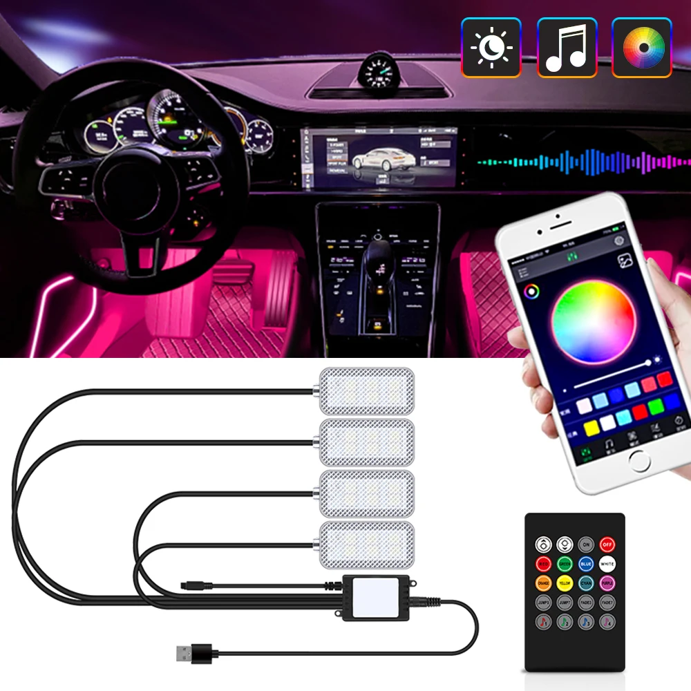 Led Auto Fuß Umgebungs Licht Kit Neon Stimmung Beleuchtung Hintergrundbeleuchtung Musik Steuerung App RGB Auto Innen Atmosphäre Dekorative Licht Image
