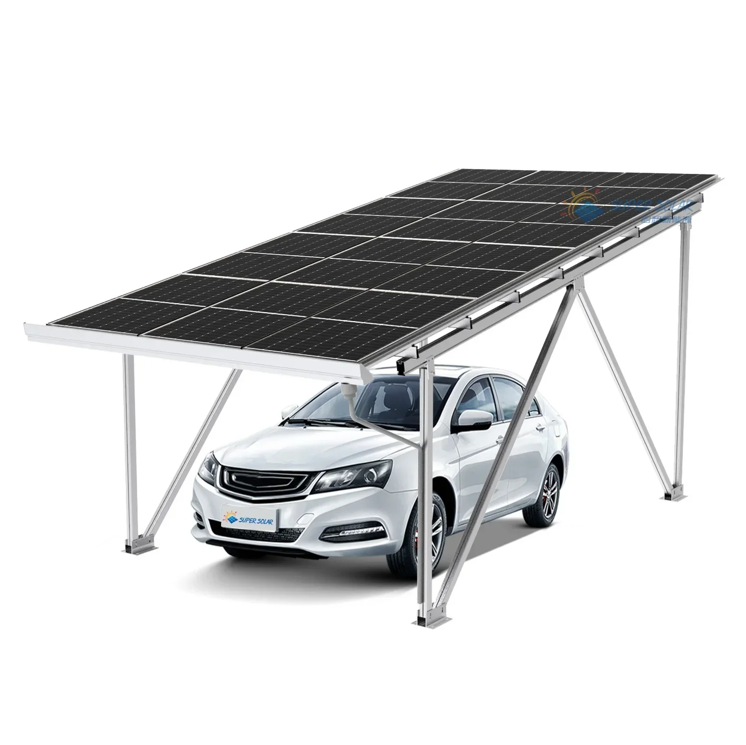 SUPERSOLAR Free Design Aluminium Easycarport Solar Carport 5 kW 10 kW für 1 oder 2 Autos Image