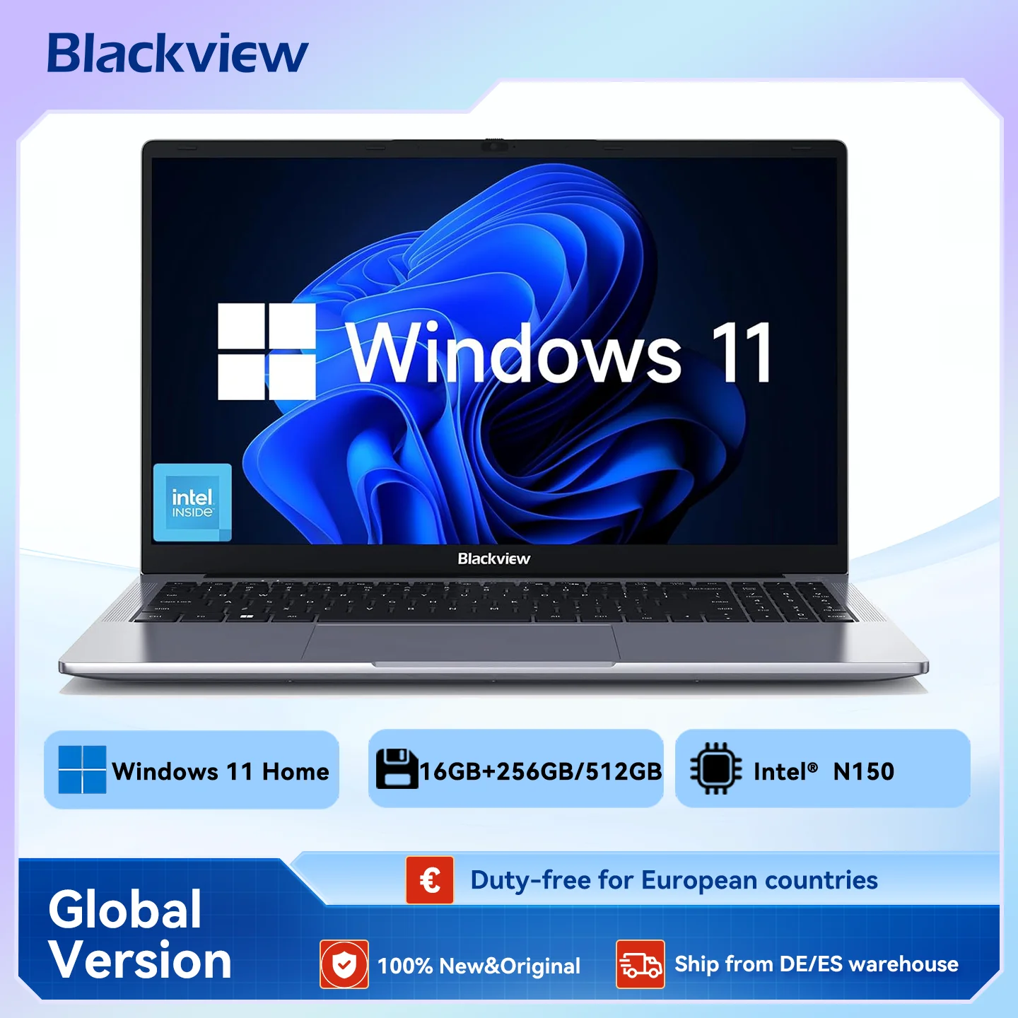 Blackview Acebook 6 Laptop, Laptops für Business-Studenten, Quad-Core N150, 16 GB DDR4 256 GB SSD, 15,6 Zoll FHD IPS TÜV-Bildschirm Image