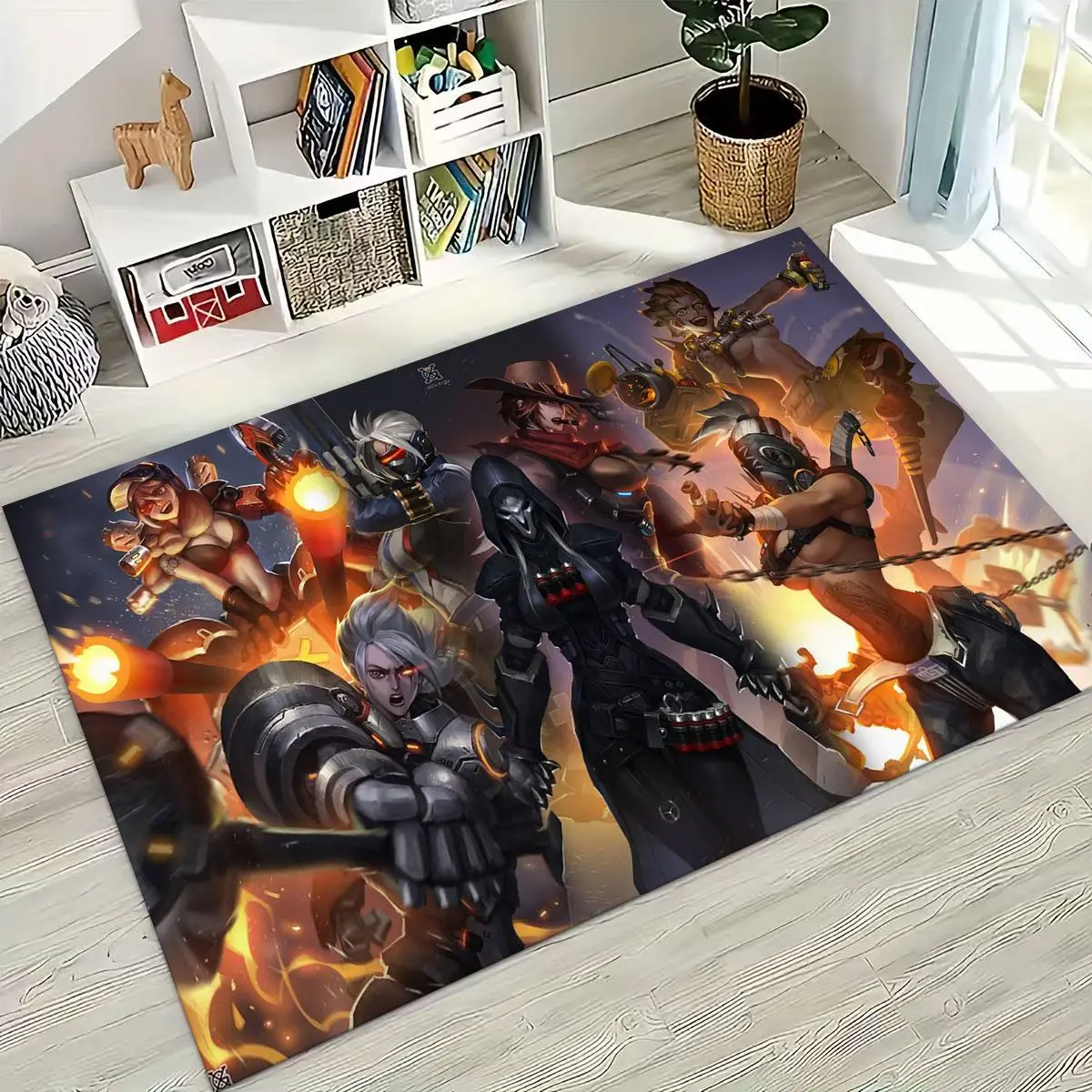 Game OW Overwatch D.VA Mei Reaper Cartoon 3D-Teppich für Schlafzimmer, Wohnzimmer, Sofa, Zuhause, Fußmatte, Dekor, große rutschfeste Bodenmatte für Kinder Image