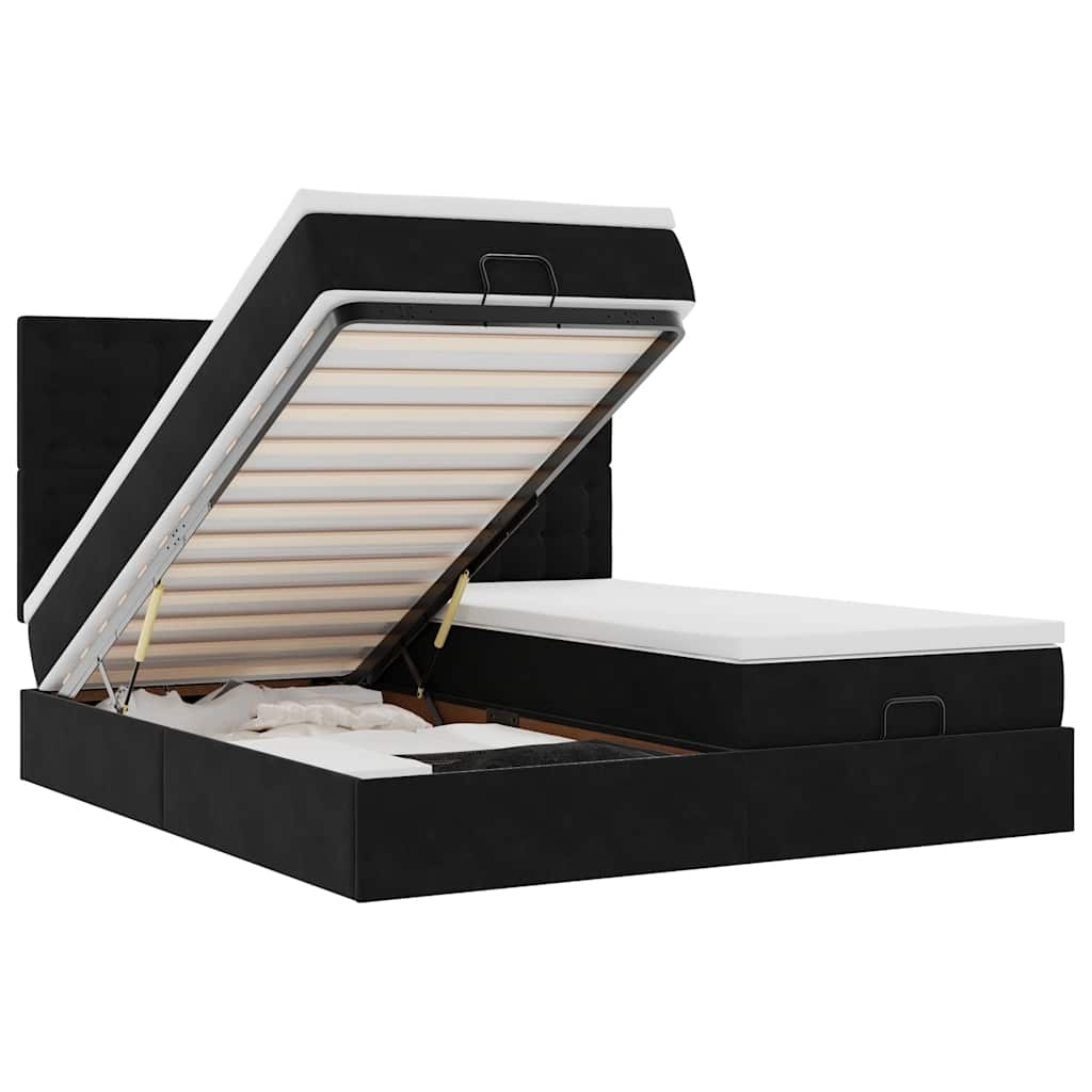 vidaXL Ottoman-Bett mit Matratzen & LEDs Schwarz 180x200 cm Samt Image
