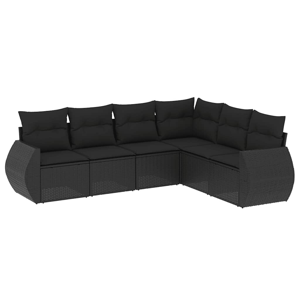 vidaXL 6-tlg. Garten-Sofagarnitur mit Kissen Schwarz Poly Rattan Image