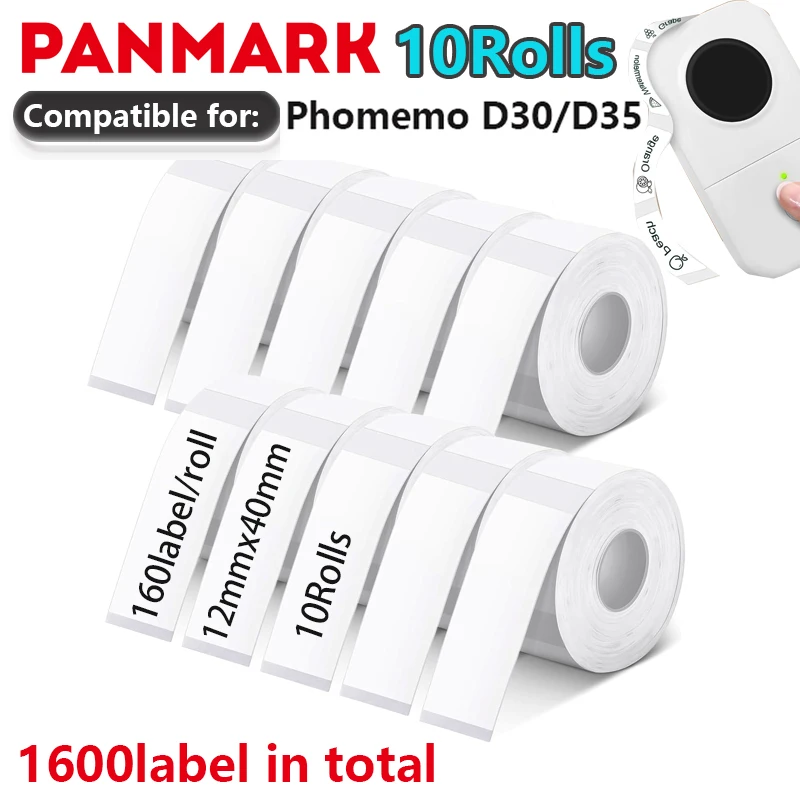 10 Rollen, 1600 Stück Farbetikettenbänder, 12 x 40 mm, Ersatz passend für tragbare selbstklebende Thermoetikettenaufkleber Phomemo D30 Image