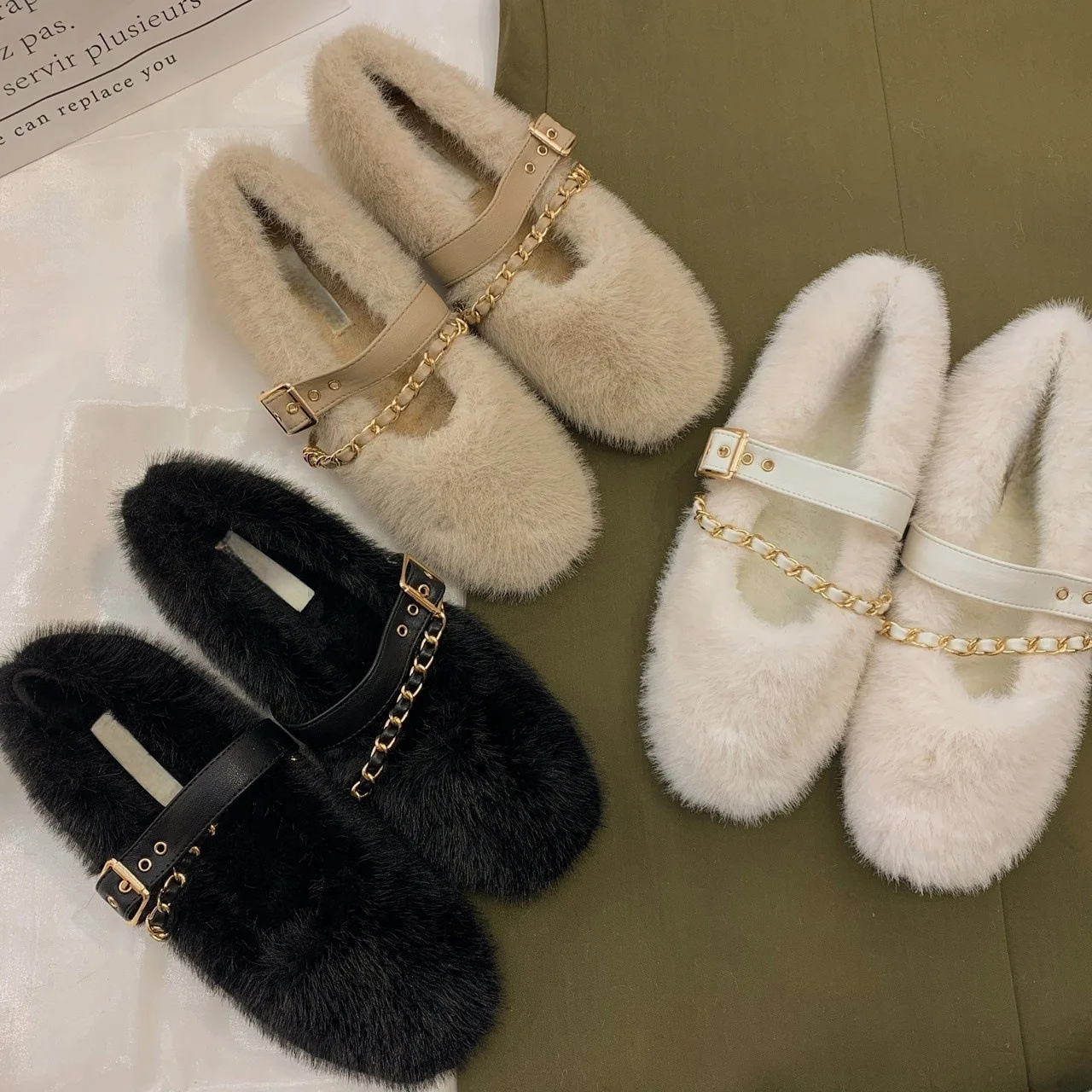 2025, frühling Herbst Frauen Warme Pelz Schuhe Mode Flach Slip Auf Damen Wohnungen Schuhe Runde Kappe frauen Mary Jane schuhe