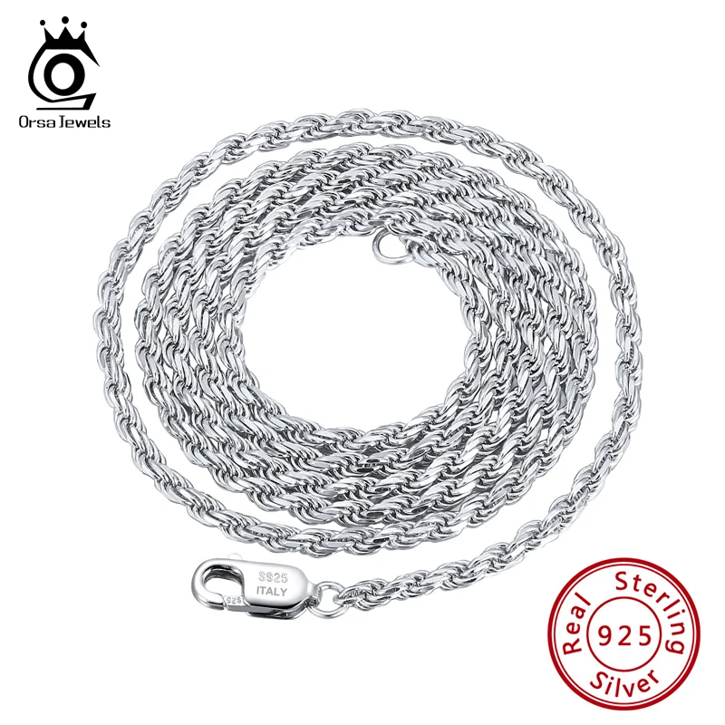 ORSA JEWELS Halskette aus echtem 925er-Sterlingsilber, Unisex, 1 mm, 2 mm, 3 mm, italienische Twist-Seil-Kette, Halsband, Geschenk, 40–60 cm, SC29 Image