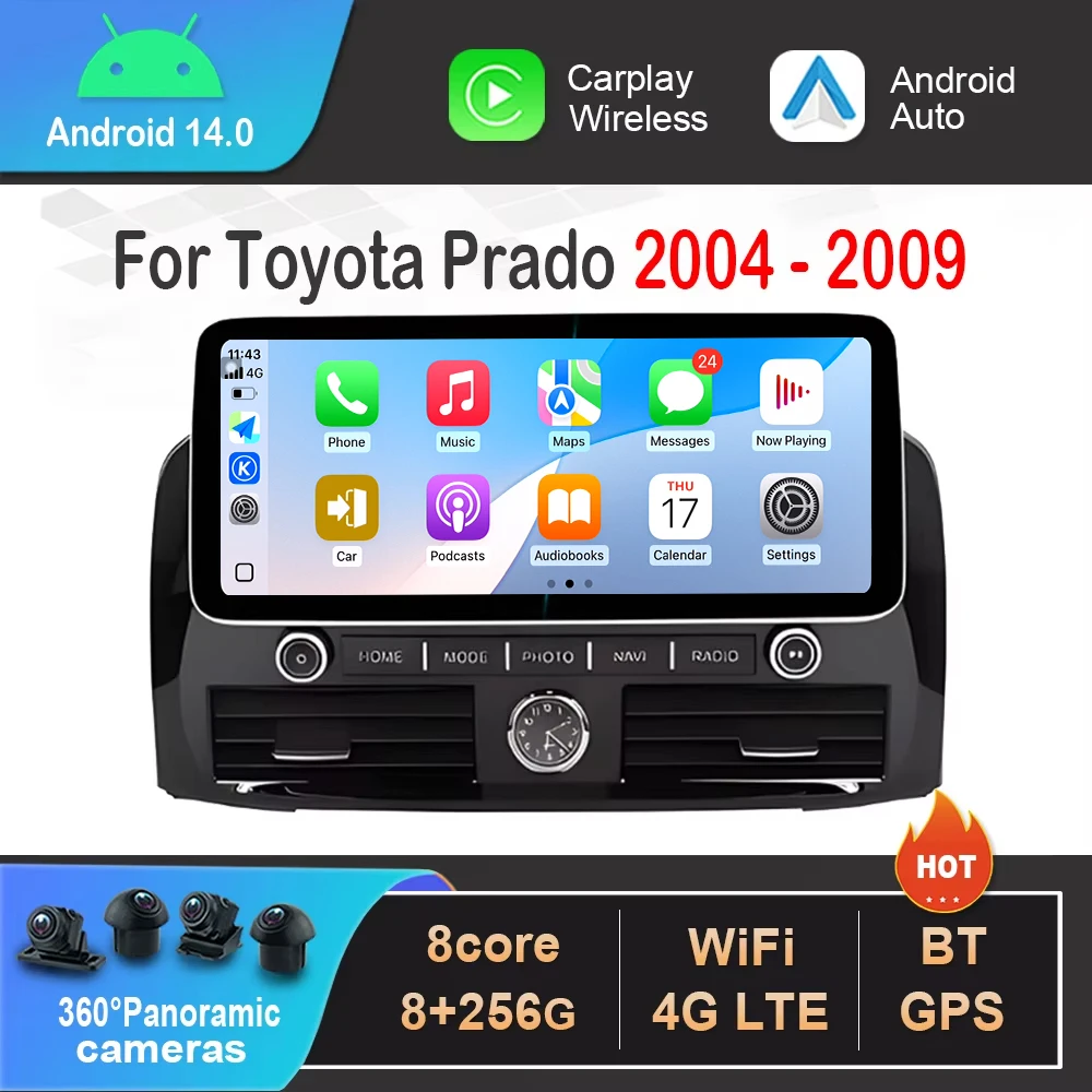 Android 14 für Toyota Prado 2004–2009 GPS-Navigation 12,3 Zoll Touchscreen Auto Multimedia Video Radio Player 4G WIFI DSP Image