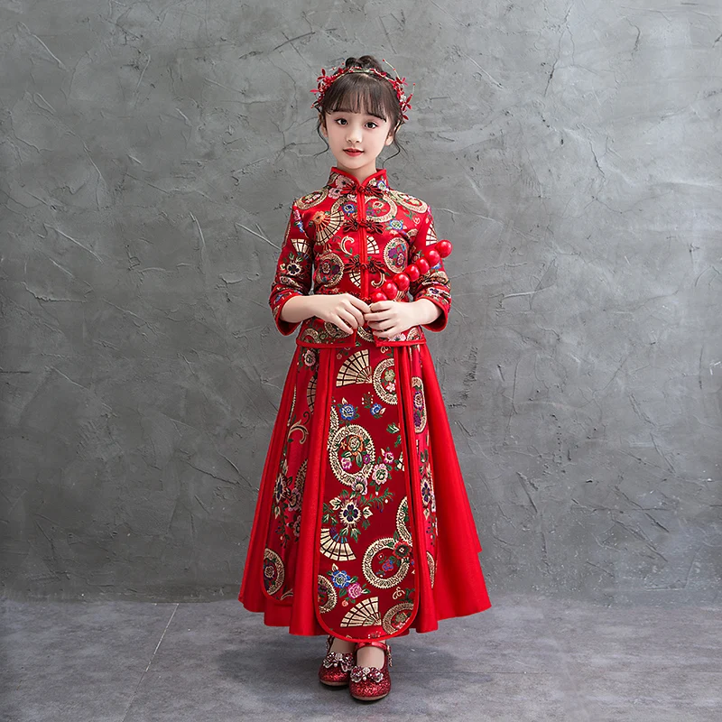 Mädchen Geburtstag Party Kleid Blumen Mädchen Hochzeit Kleid Formale Kinder Kleider Für Mädchen Chinesische Hanfu Neue Jahr der Kleidung Image