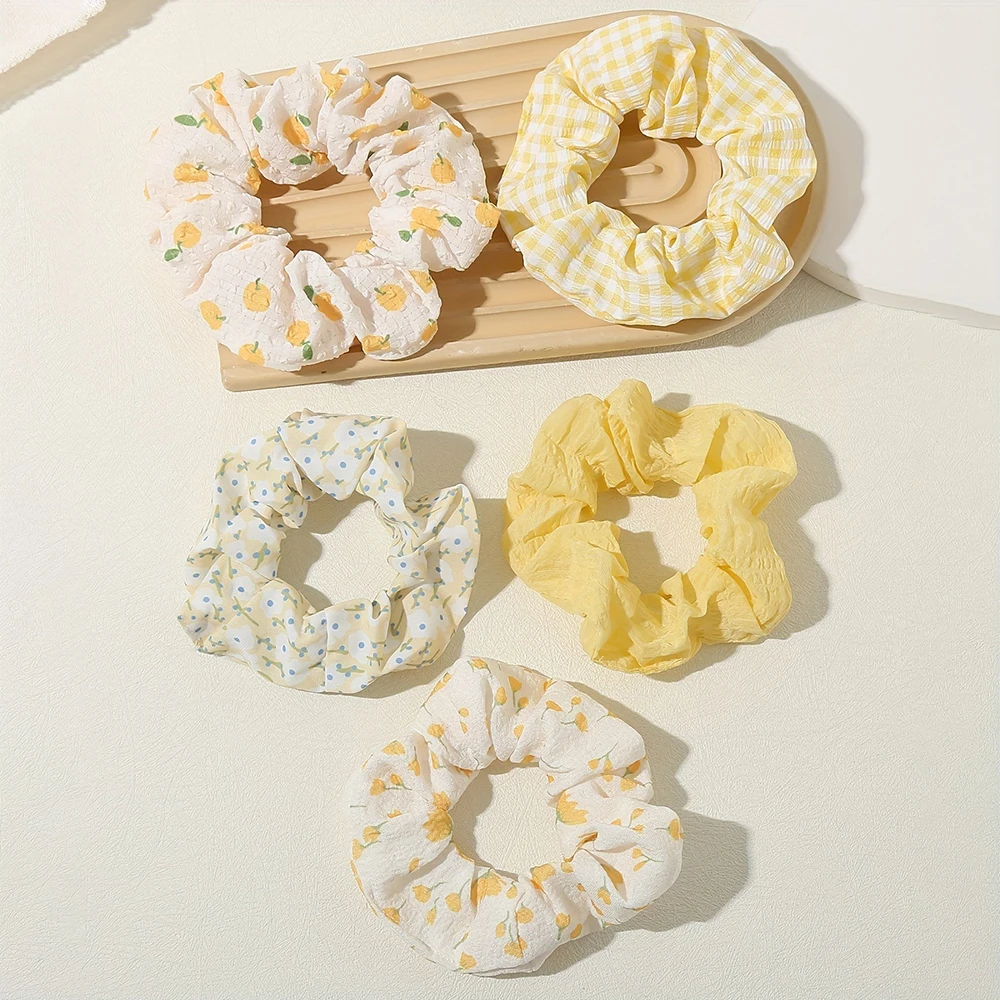 5 teile/satz Koreanische Einfache Stil Floral Stoff Kunst Dickdarm Haar Schleife für Frauen High-end-Frische Haarknoten und floral Haar Seil Image