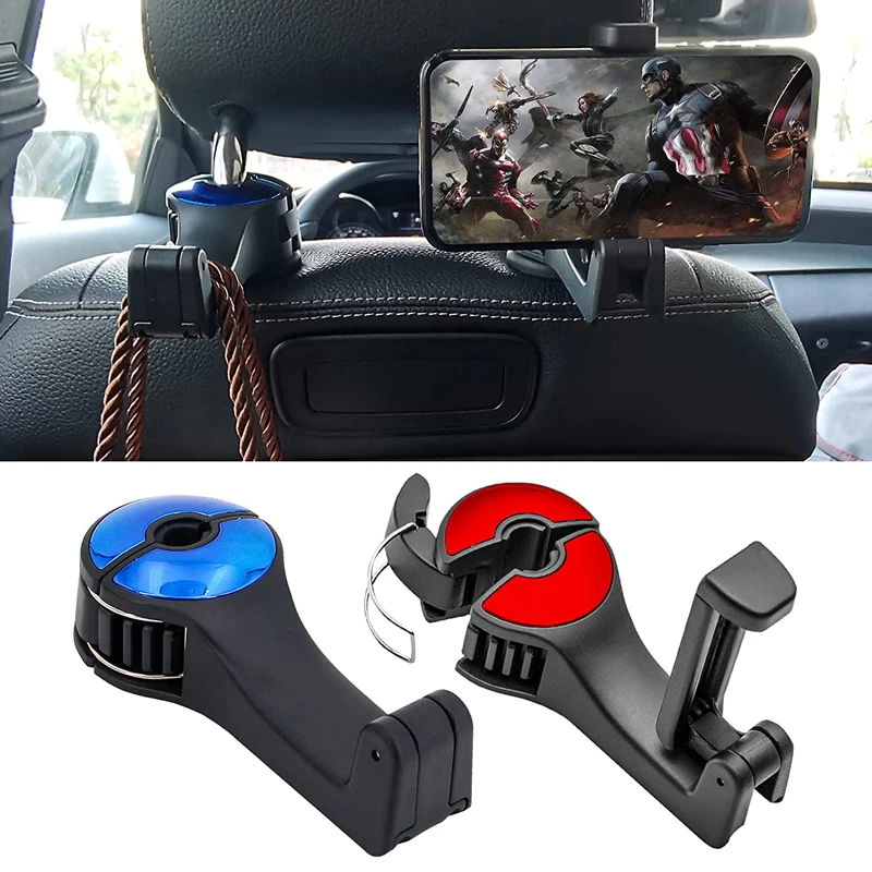 Gancio per poggiatesta per auto 2 in 1 Supporto per telefono per auto Gancio per auto Gancio per sedile posteriore portatile Gancio di stoccaggio Supporto per telefono Clip di fissaggio automatico