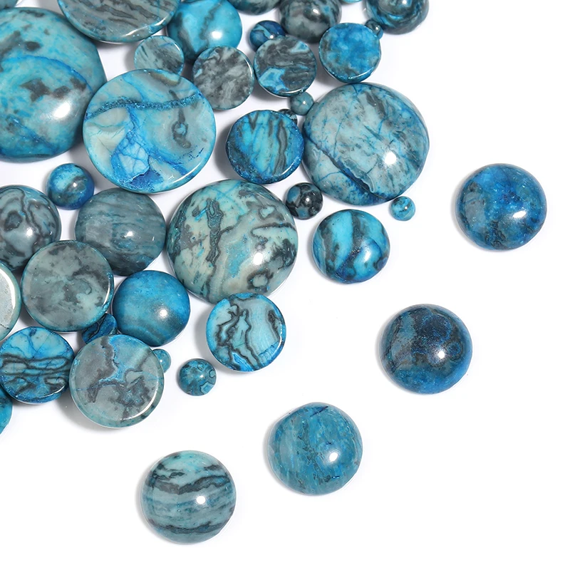 Cabochon in pietra naturale da 6-25 cm per la creazione di gioielli Perline sfuse rotonde con retro piatto ondulato blu Cabochon Accessori per orecchini ad anello fai da te