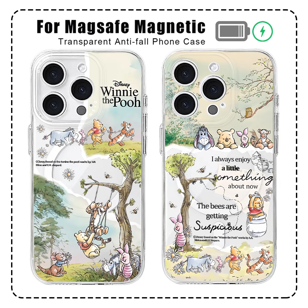 Comics Winnie the Poohs For Magesafe Magnetic Phone Case for iPhone 16 15 14 Plus 13 12 Mini 11 Pro Max X Xs XR 8 7 Clear Cover