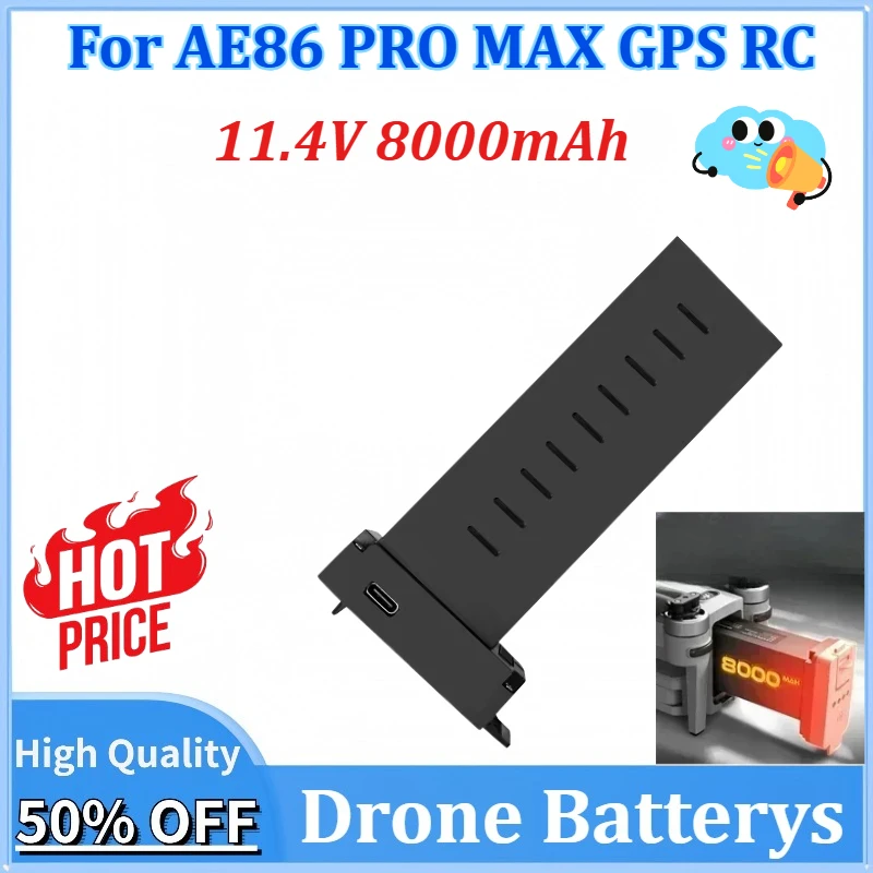 Neu verbesserte 11,4 V 8000 mAh Ersatz-Drohnenbatterien für AE86 PRO MAX GPS RC Drone Carbon Fiber Ersatzteile Zubehör