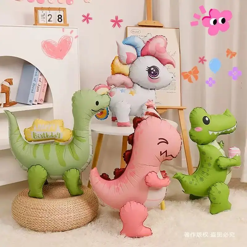 Neue 4D Dinosaurier Aluminium Film Ballon kinder Geburtstag Party Montage Tyrannosaurus Rex Dekoration Stehenden Dinosaurier Spielzeug Ball Image