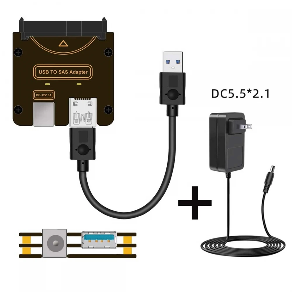 SAS-Festplattenadapter SFF-8482 SAS 29Pin auf USB 3.0 5 Gbit/s mit Chipsatz und Netzanschluss Image