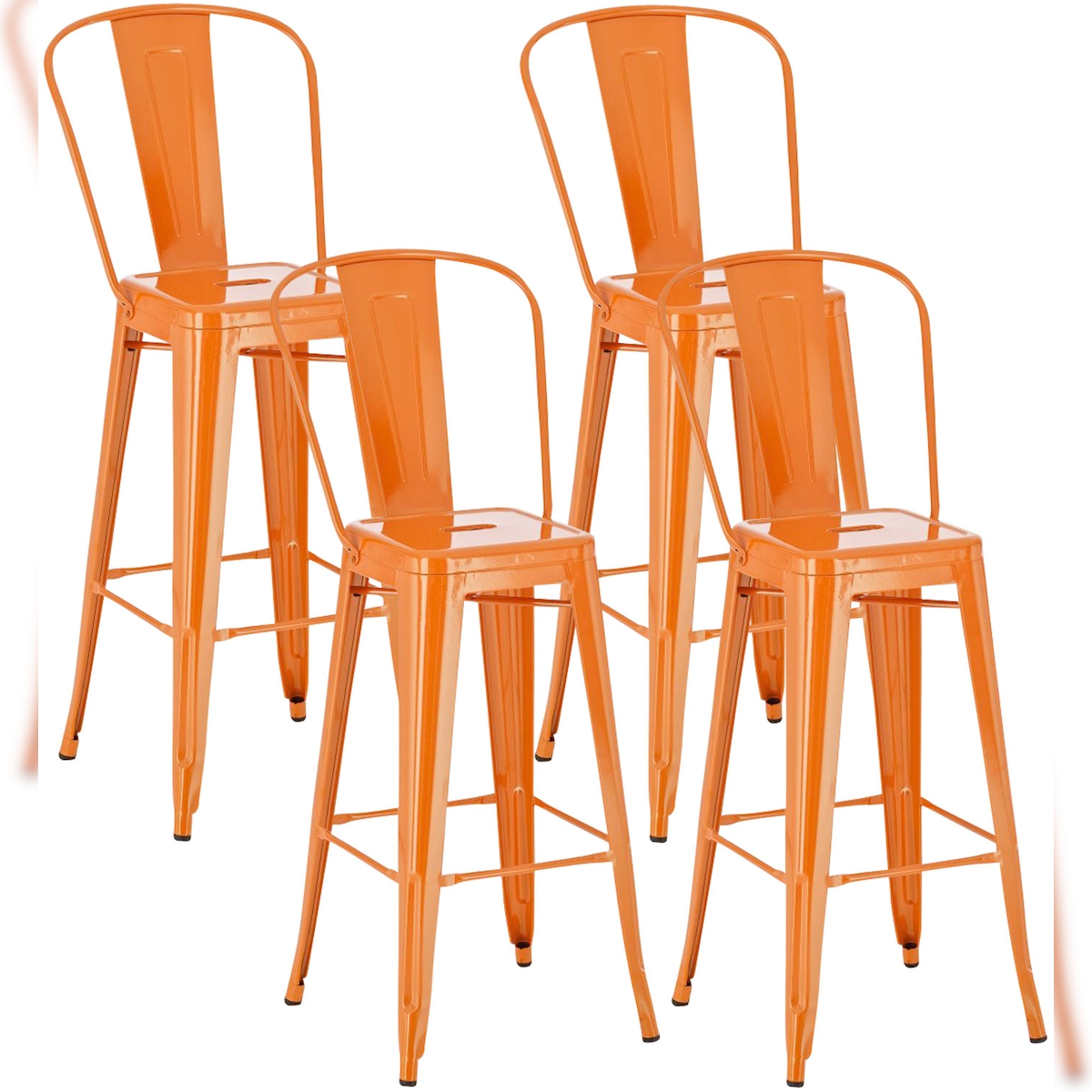 DELUKE 4er Set Barhocker CHENNA - Metall Orange 44x52x115 cm | Barstuhl Mit Lehne Tresenhocker Tresenstuhl Kneipenhocker Kneipenstuhl Image