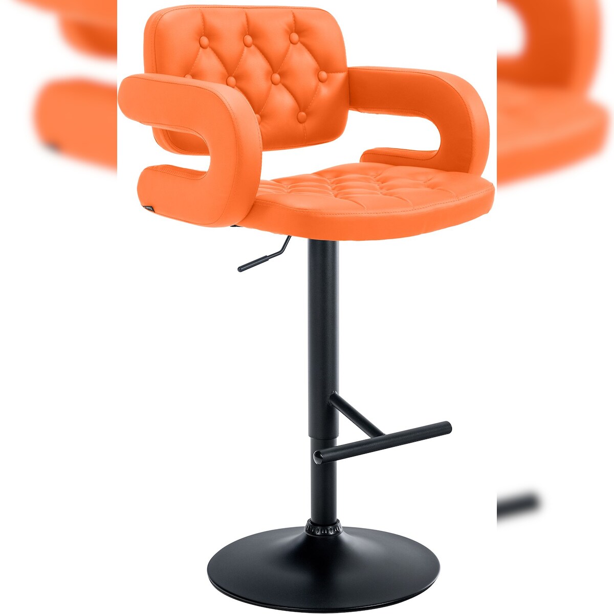 DELUKE Barhocker BURID - Kunstleder Orange 62x55x103 cm Schwarz | Barstuhl Höhenverstellbar Mit Lehne Drehbar Tresenhocker Tresenstuhl Kneipenhocker Image