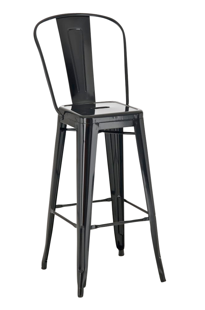 DELUKE Barhocker CHENNA - Metall Schwarz 44x52x115 cm | Barstuhl Mit Lehne Tresenhocker Tresenstuhl Kneipenhocker Kneipenstuhl Image