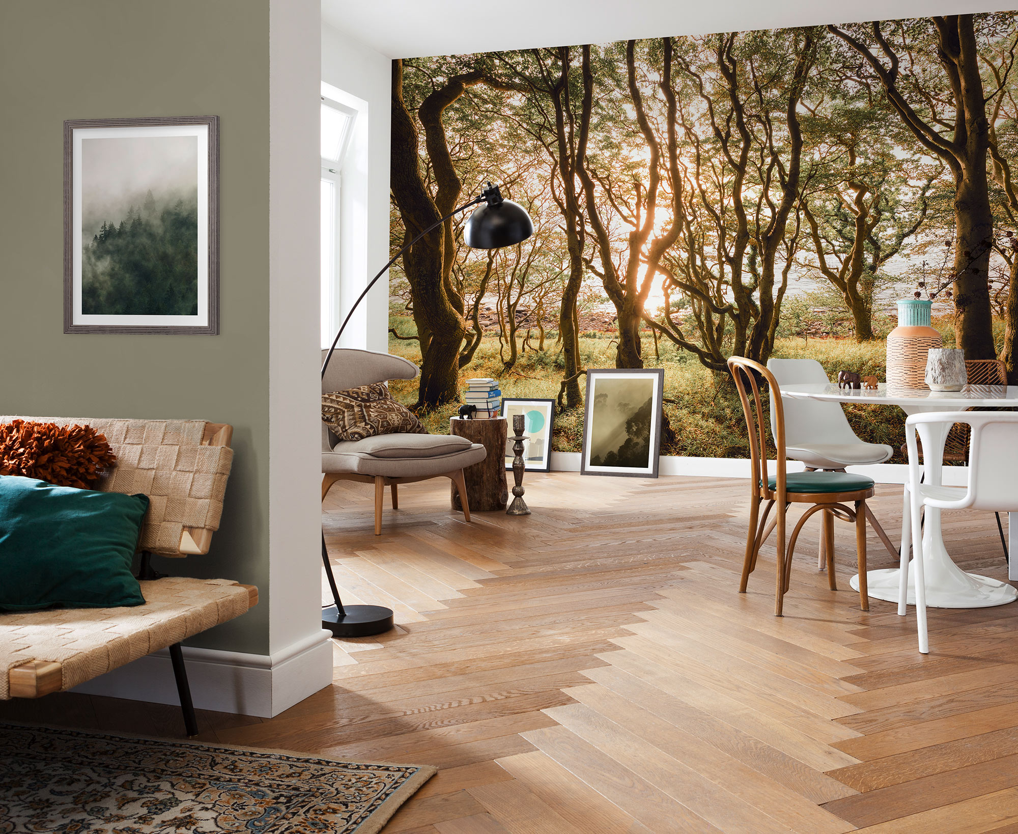 Fototapete KOMAR "Vlies Fototapete - Bold Birch - Größe 400 x 250 cm", grün, B:400m H:250m, Tapeten