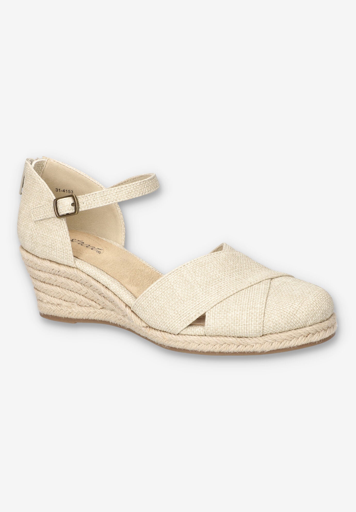 Wide Width Women's Coast Espadrille Wedge by Easy Street in Natural Linen (Size 12 W)