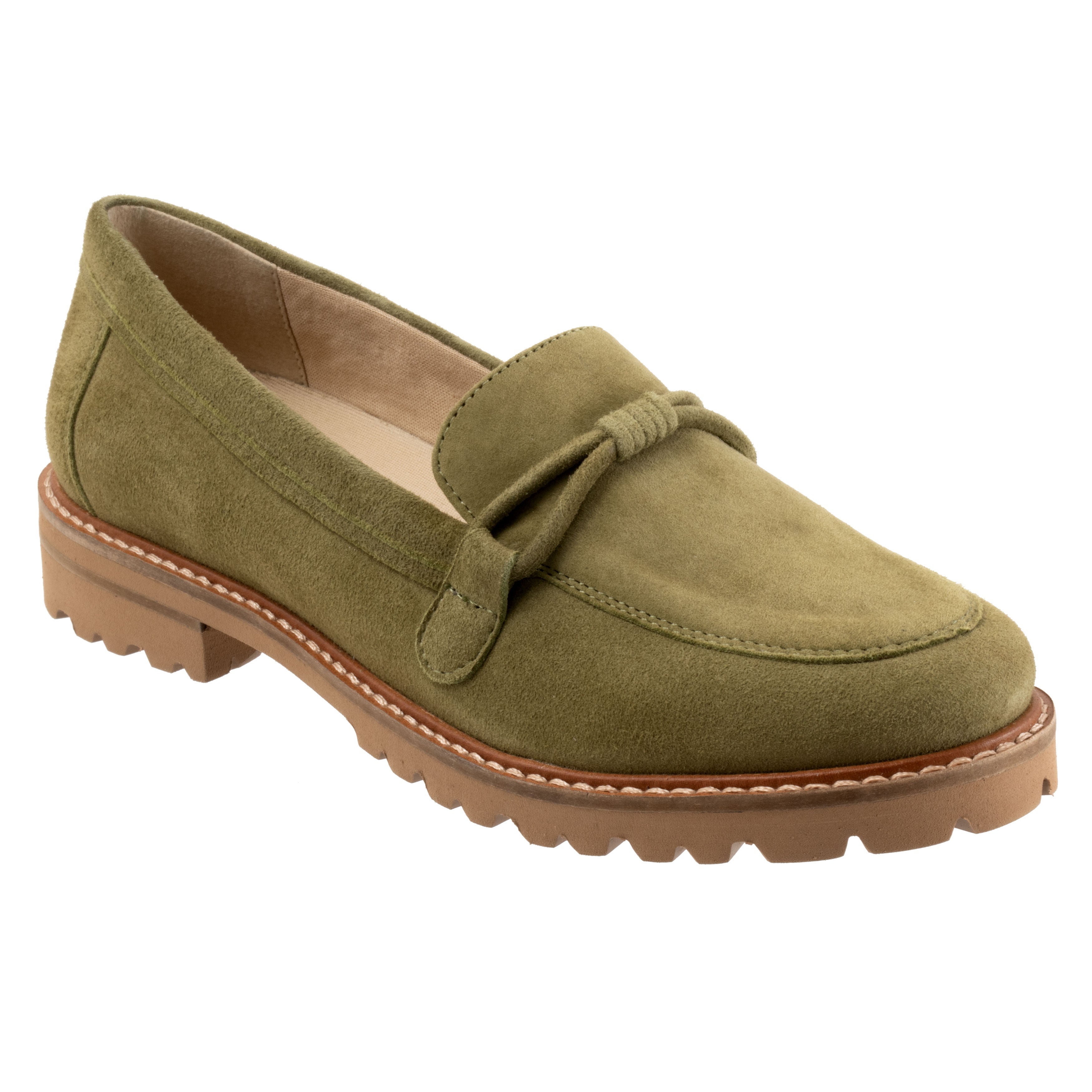 Wide Width Women's Fiora Flat by Trotters in Olive Suede (Size 7 1/2 W)