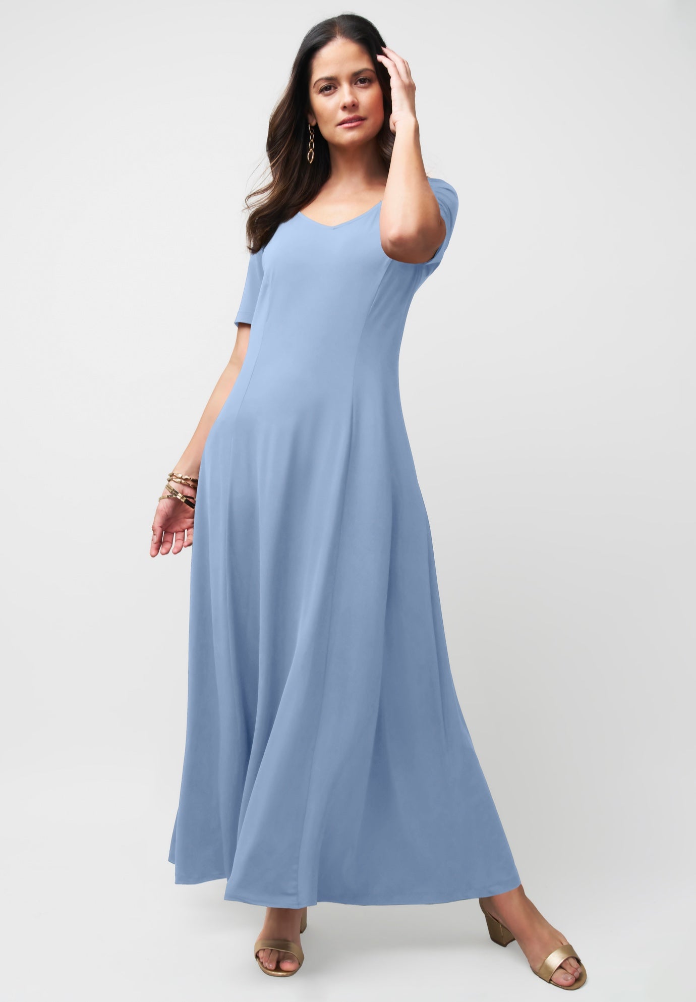 Plus Size Women's Stretch Knit Sweetheart Maxi Dress by The London Collection in Azure Mist (Size 28 W)