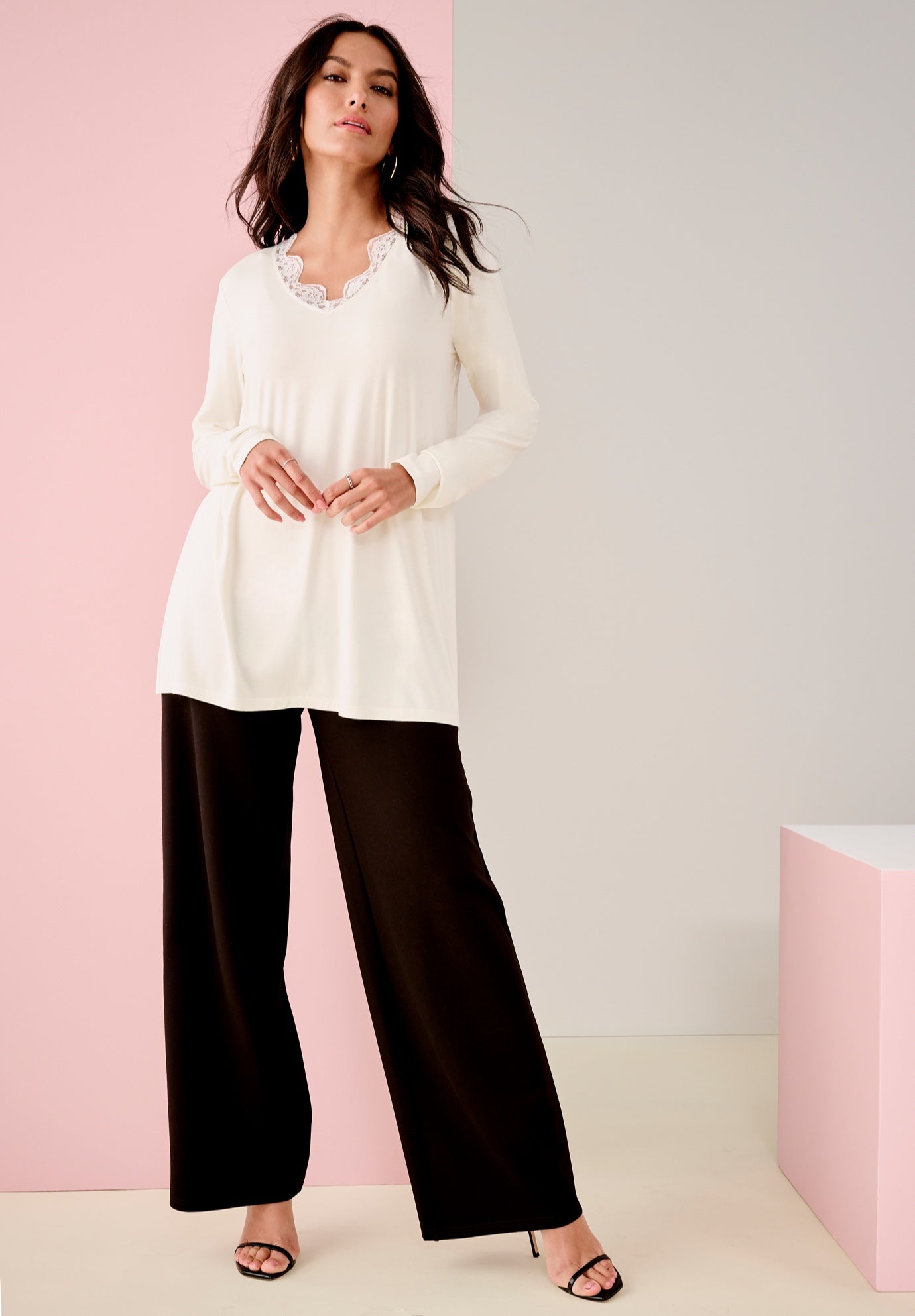 Plus Size Women's Ultimate Long-Sleeve Swing Tee by Roaman's in Ivory (Size 22/24)