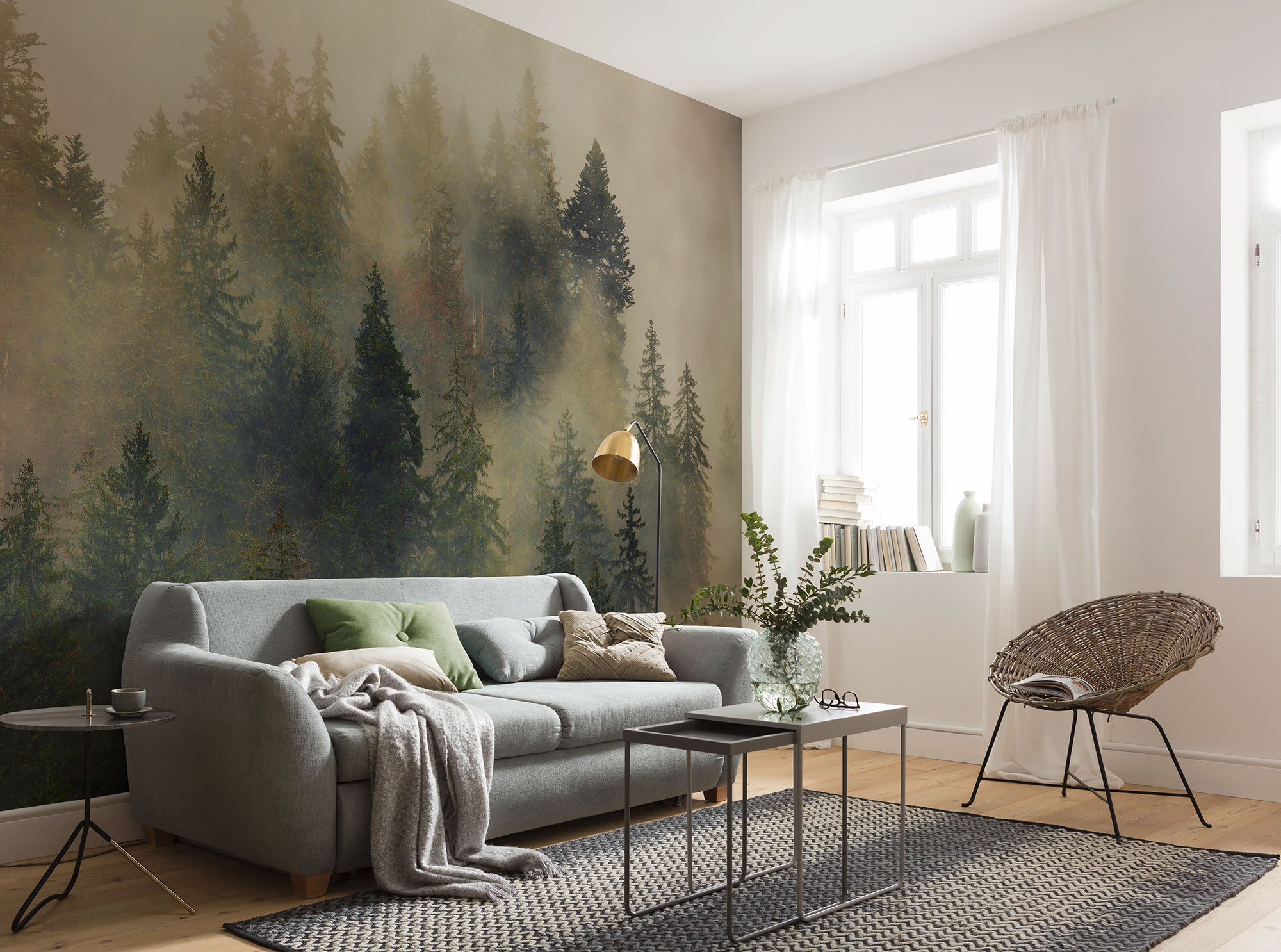 Fototapete KOMAR "Vlies Fototapete - Mystical Firs - Größe 400 x 250 cm", grün, B:400m H:250m, Tapeten