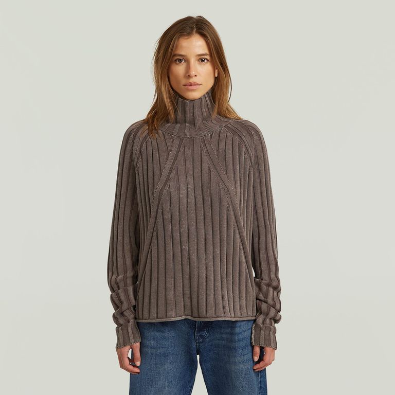 Washed Loose Turtle Knit Pullover - Brown - G-Star Knitwear