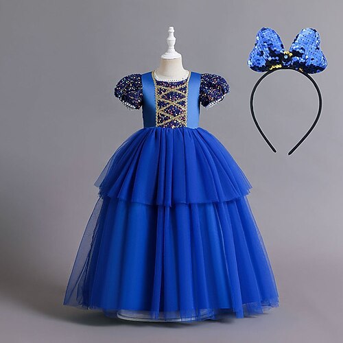 Blumenmädchenkleid Mädchen Formelle Kleidung Hochzeitskleidung Party Hochzeit Formell Niedlich Prinzessin Schön Patchwork Netz Einfarbig Kurzarm Rundhalsausschnitt Blau Rote Ab 4 Jahren Image