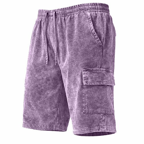 Herren Shorts Freizeitshorts Acid Wash Shorts Kordelzug Elastischer Bund Mehrere Taschen Einheitliche Farbe Komfort Atmungsaktiv Knielang Täglich Streetwear Urlaub Mode Vintage-Retro Blau Schwarz Image