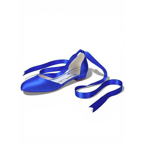 Mehrfarbige, flache Damen-Satinschuhe mit Knöchelriemen, elegante Brautjungfernschuhe mit spitzer Zehenpartie für Hochzeiten im Freien auf dem Rasen Image