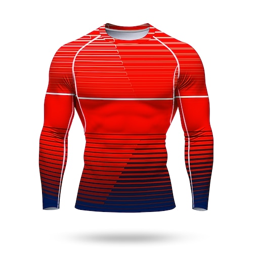 Herren Lauf-T-Shirt Sportshirt Fitnessshirt Trainingsshirt Trainingshemd Langarm T-Shirt Sommer Frühling Herbst Winter Geometrisch UPF 50 UV-beständig LSF 50 Weich Geländerad Fitnesstraining Image