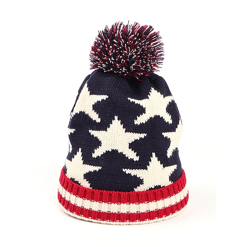 USA 250. Jubiläum Unisex Patriotische Strickmütze mit Pom Pom Sterne und Streifen amerikanisches Flaggen Design Weiche Winterstrickmütze Lässiger Festivalstil Image